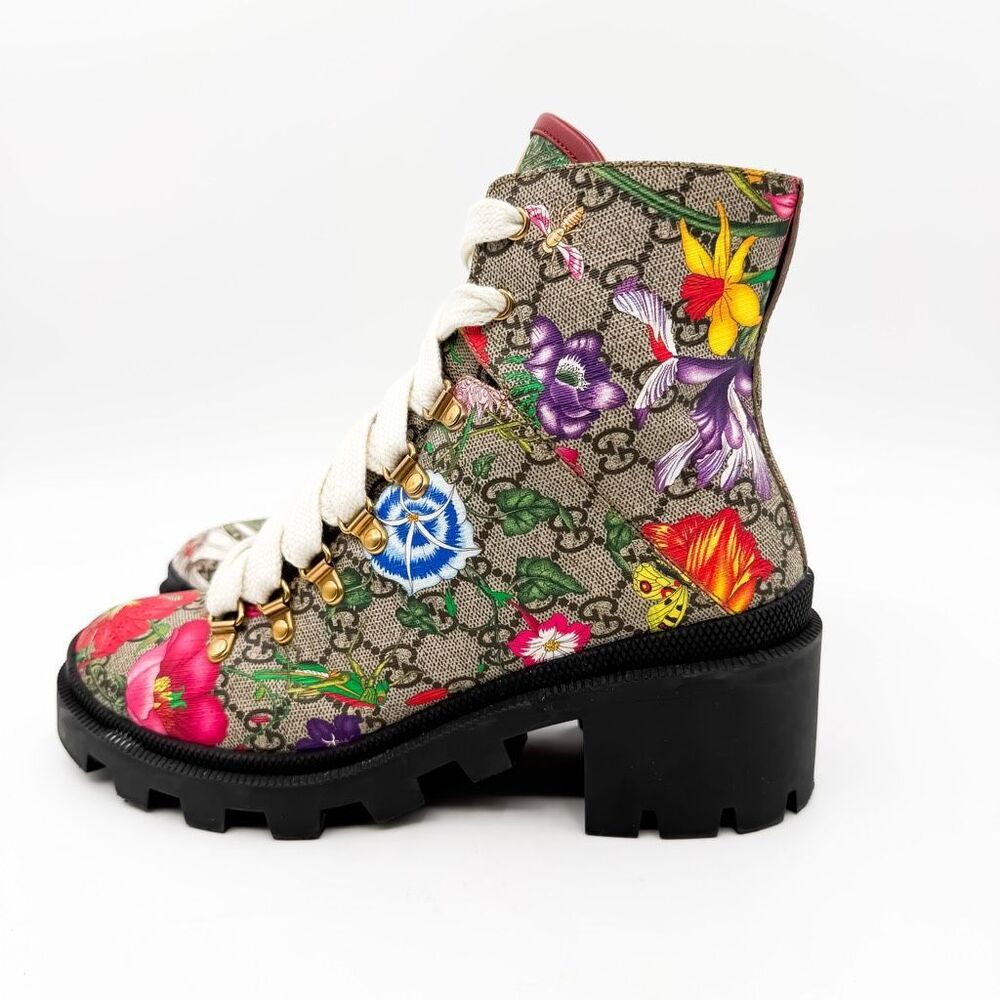 Gucci GG Monogram Supreme Floral Lace Up Combat Boot EU 39 US 9 - Picture 5 of 12